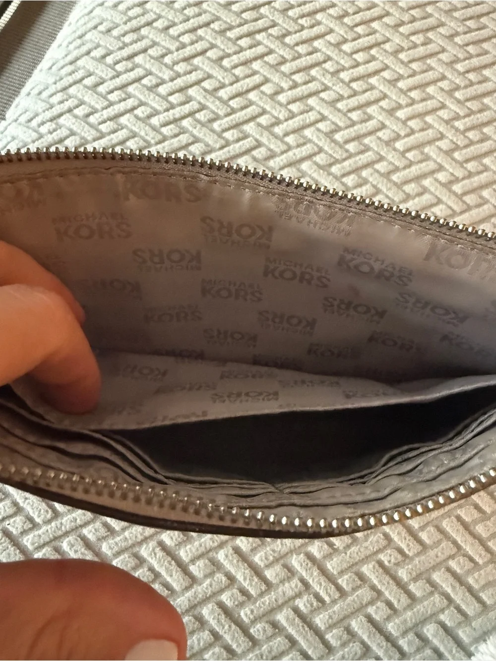 Michael Kors Light Gray  Pebbled Leather Wristlet Clutch